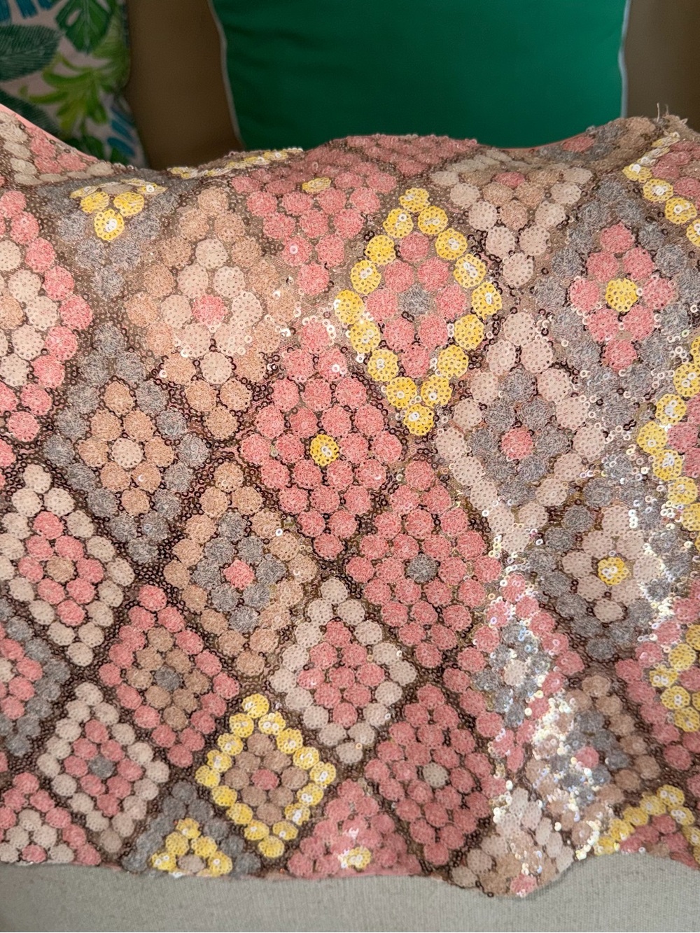 Sequin Mosaic Clutch in Pink, Yellow & Gray